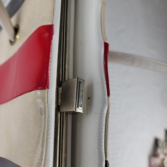 Vintage purse frame bag MCM classic white blue black cream red wide retro stripe - Picture 4 of 12